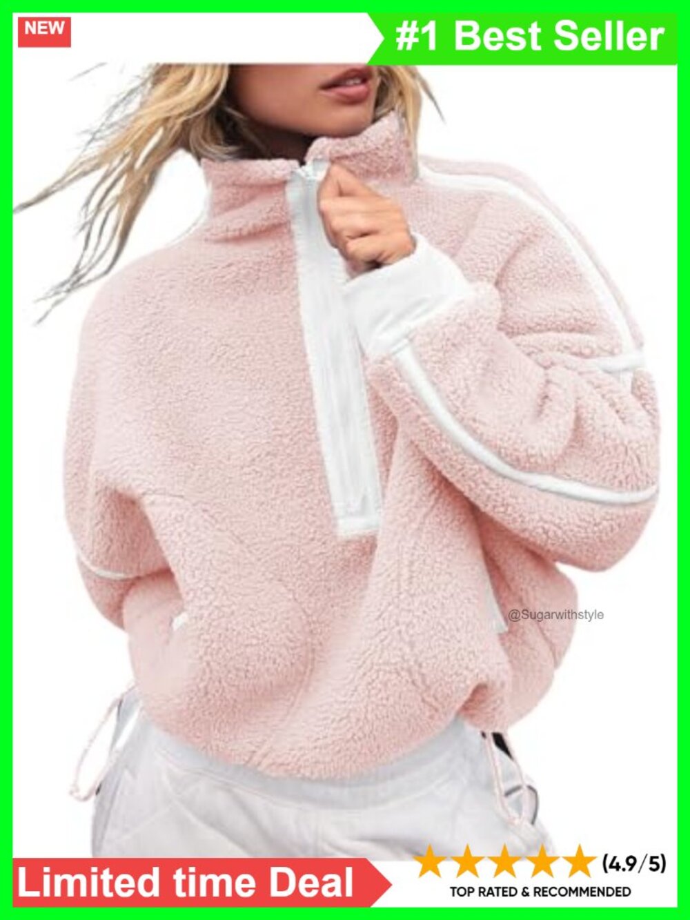 Oversized Fleece Sweatshirt Half Zip Sherpa Pullover Top with Pockets